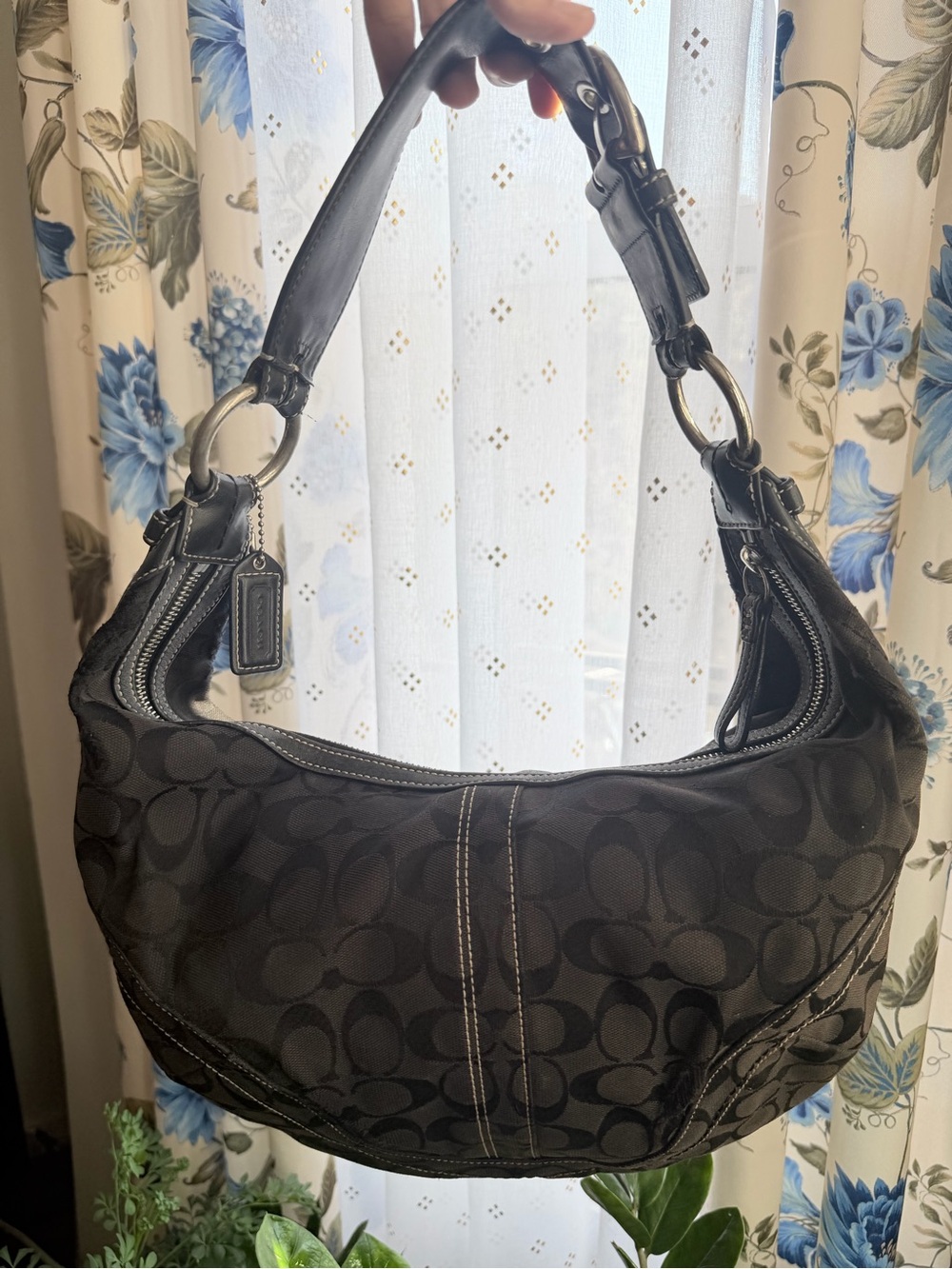 Coach Black Signature Crescent Shoulder Bag